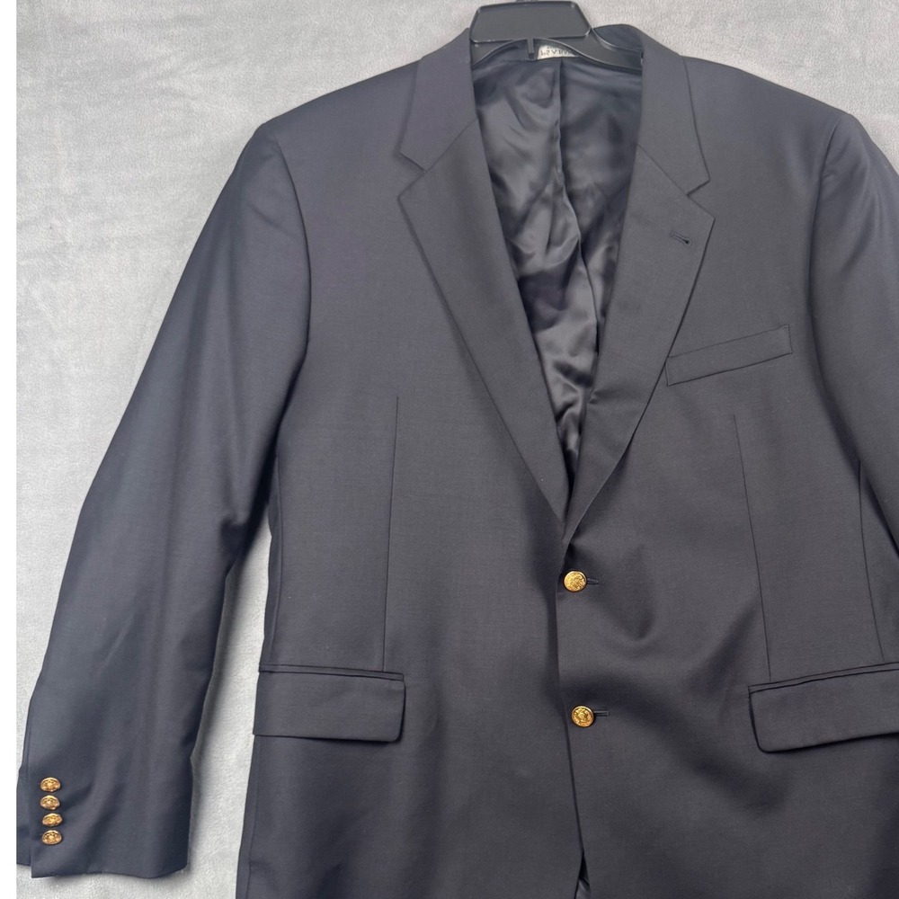 Jos A Bank Signature Collection Mens 48L Navy Blue 100% Wool Blazer Gold Buttons
